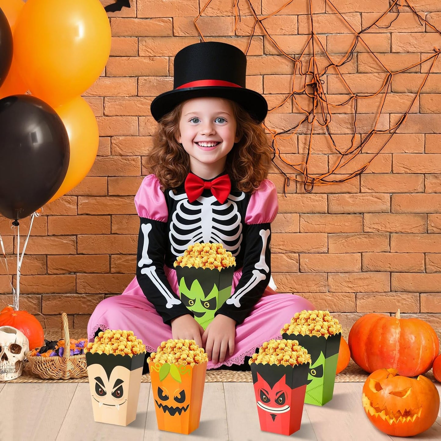 DECYOOL 24 Pcs Halloween Popcorn Boxes, 4 Designs Mini Halloween Popcorn Bags for Snacks Candy Cookies Party Favors
