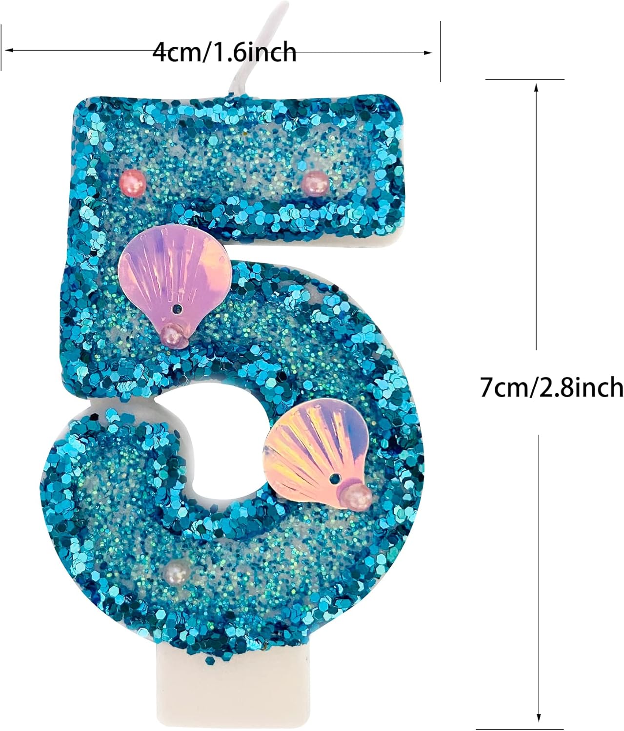 Blue Number Candle,Shell Sequins Number Candles for Birthday Cakes Mermaid Themed Party Supplies Number 5 Candle