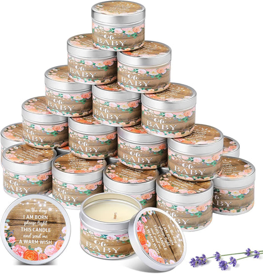 MTLEE 24 Pcs Wood Grain Baby Shower Party Favors Candles Lavender Scented Baby Shower Favors for Guests Rustic Tealights Candles Gender Reveal Return Gifts Girl Boy(1.2 Oz, Khaki)
