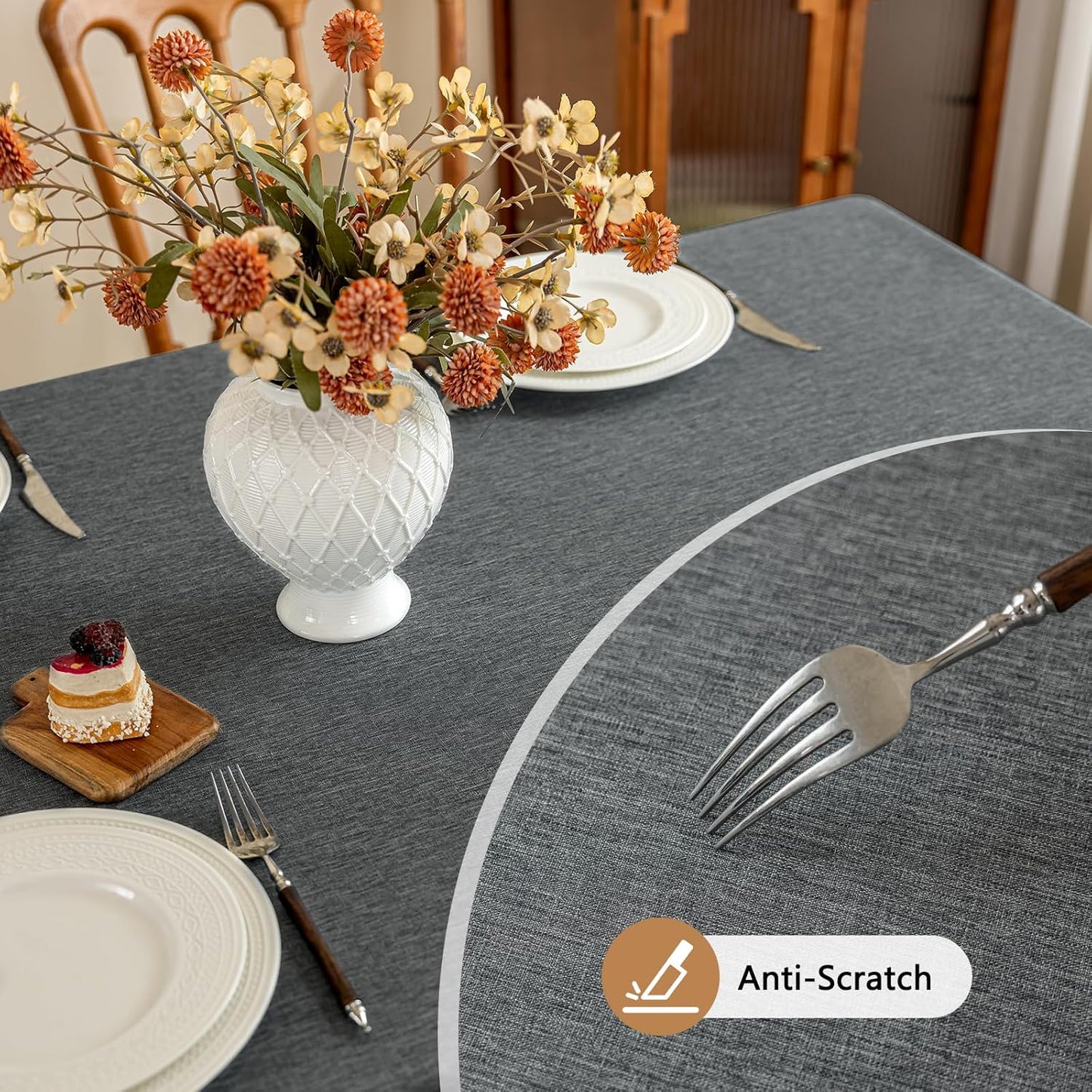 Fabric Rectangle Grey Table Cloth, Faux Linen Textured Stain Resistant & Washable Rectangular Tablecloth, Reusable for Dinning Kitchen Party, 52 x 70 Inch