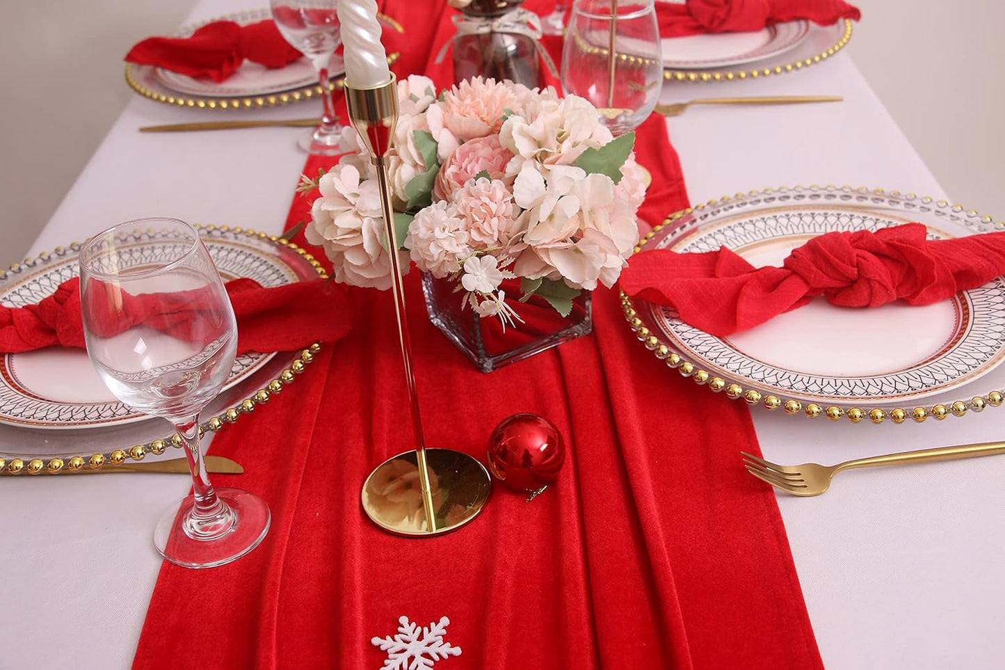 Velvet Table Runner ,Soft Luxurious Fall Table Runners 120 Inches Long,for Wedding Bridal Shower Thanksgiving Christmas Decoration,20*120 Inches, Red