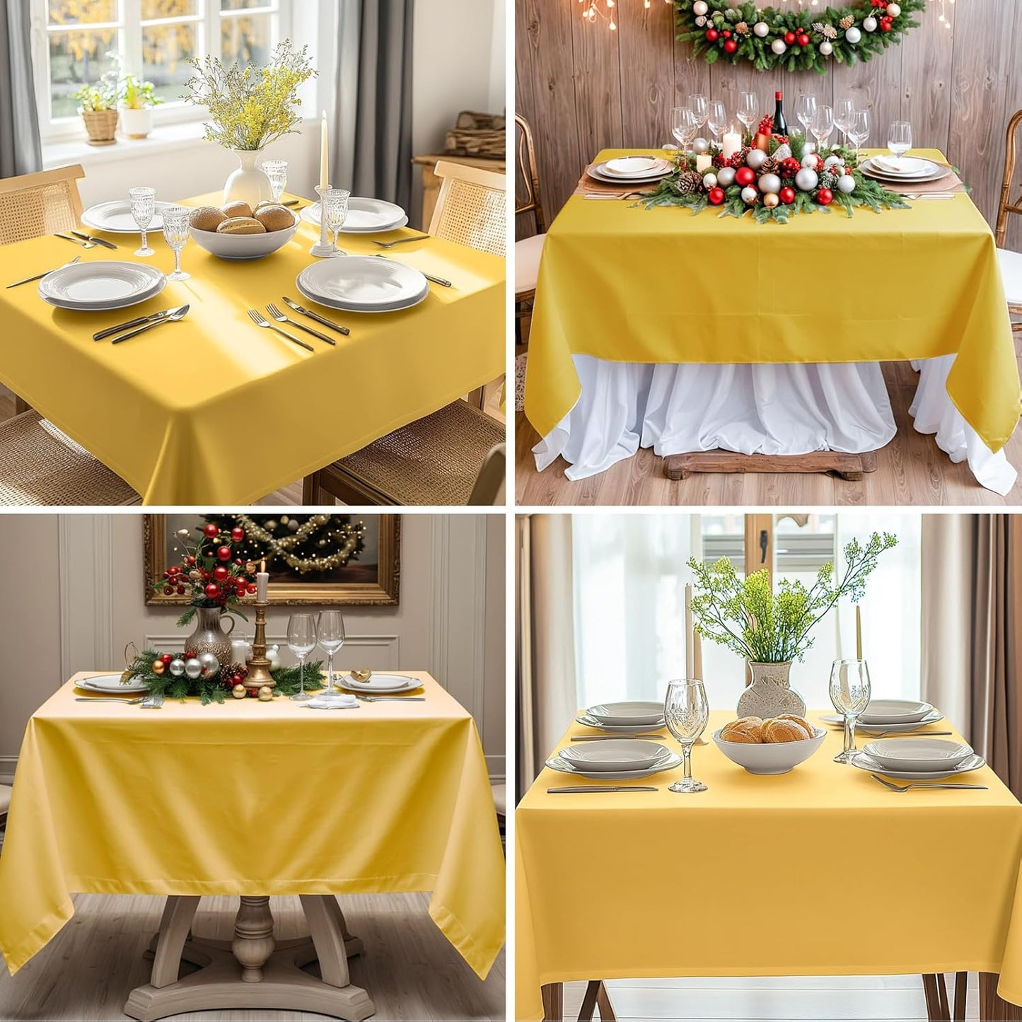 Square Tablecloth 52 x 52 Inch Yellow Tablecloths Stain-Wrinkle Resistant Washable Polyester Table Cloths for Holiday, Buffet Parties, and Weddinge 2pack