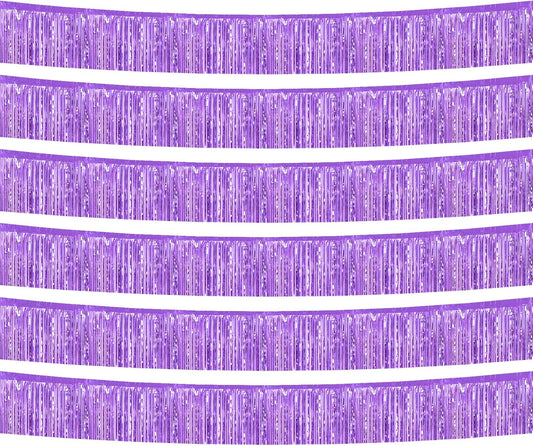 6 Pack 10 Feet Foil Fringe Garland Metallic Tinsel Banner Wall Hanging Curtain Streamers Backdrop for Parade Floats Bachelorette Wedding Birthday Party Thanksgiving Christmas Decorations(Light Purple)