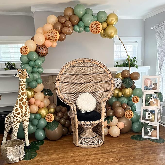 Green Brown Balloons 60 Pcs Jungle Safari Sage Green Brown Gold Cream Balloons Retro Khaki Avocado Apricot Balloon for Boys Giraffe Woodland Animal Baby Shower Birthday Party Decorations