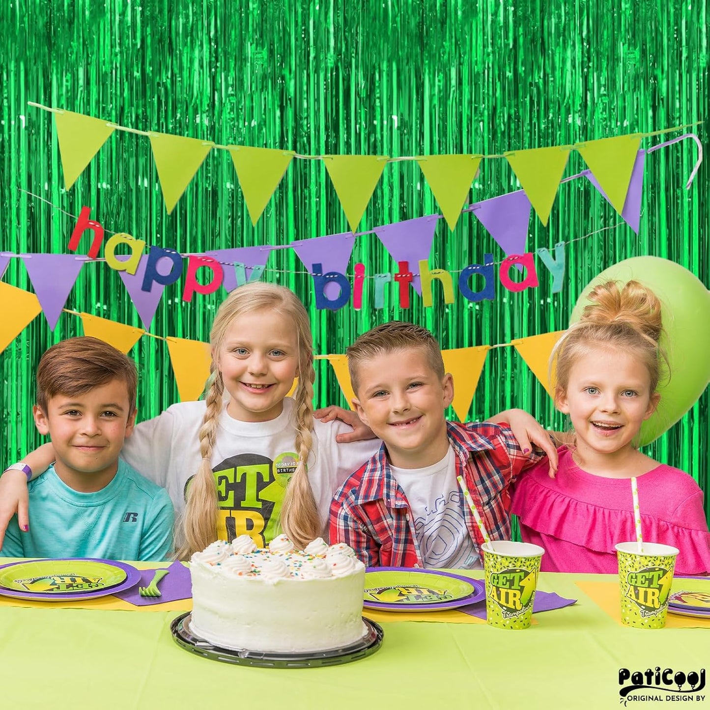Football Party Decorations Green Streamers - Thicken 4 Pack 3.2 x 8.2 FT - Tinsel Foil Fringe Curtains Party Backdrop for Birthday, Dinosaur, Jungle, Christmas, Golf Party Decorations