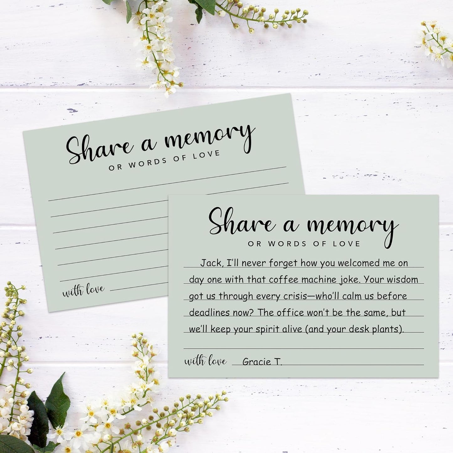 Share a Memory Cards for Celebration of Life, Graduation, Retirement, Birthdays, Guest Book Ideas, Funeral Sign In Book For Memorial Service, 4x6 Inches Set of 50 Pcs(Celadon Green) -A09