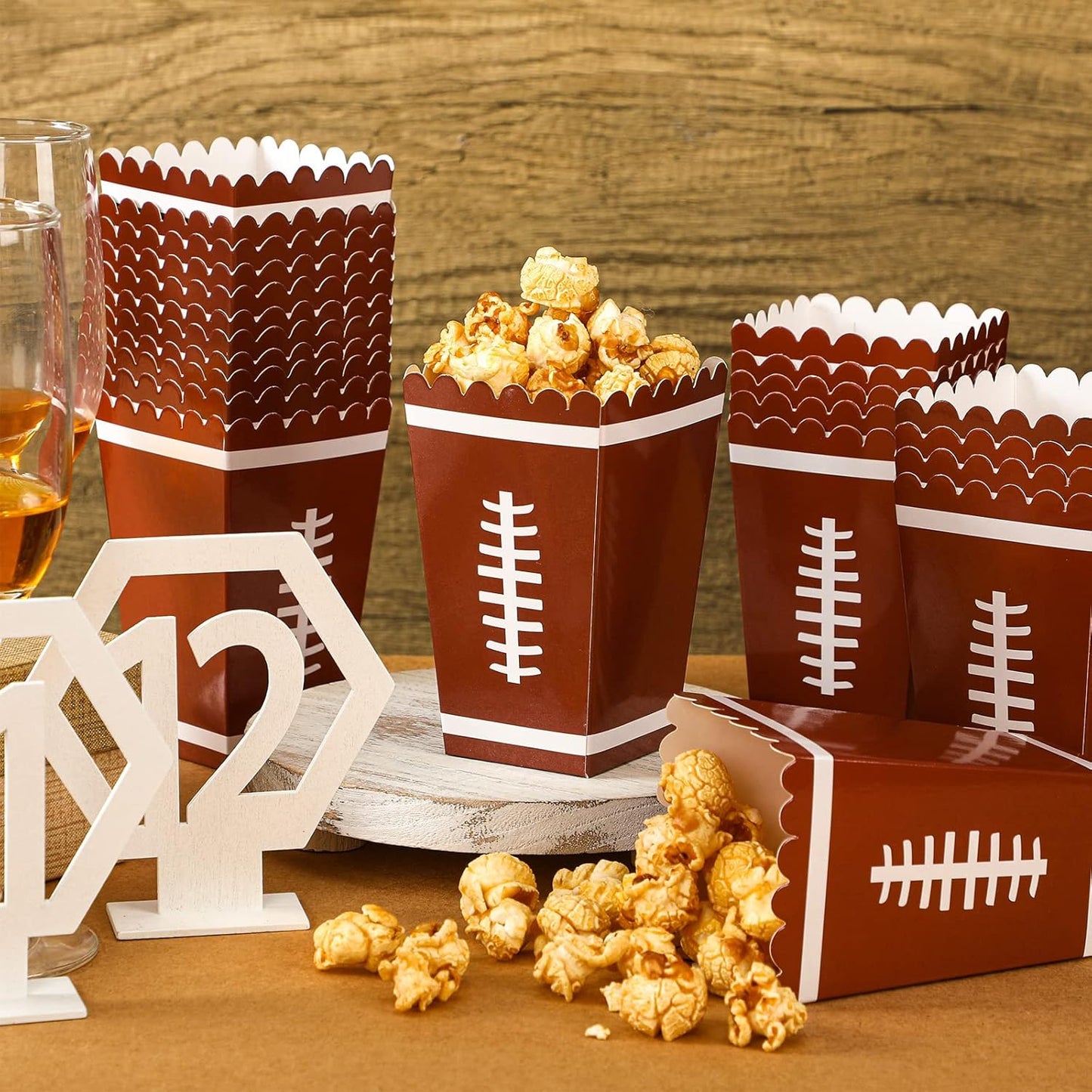 Funtery 24 Pcs Party Popcorn Boxes Popcorn Bags Buckets Container Holder Sport Party Favors for Sport Supplies Decorations(Football)