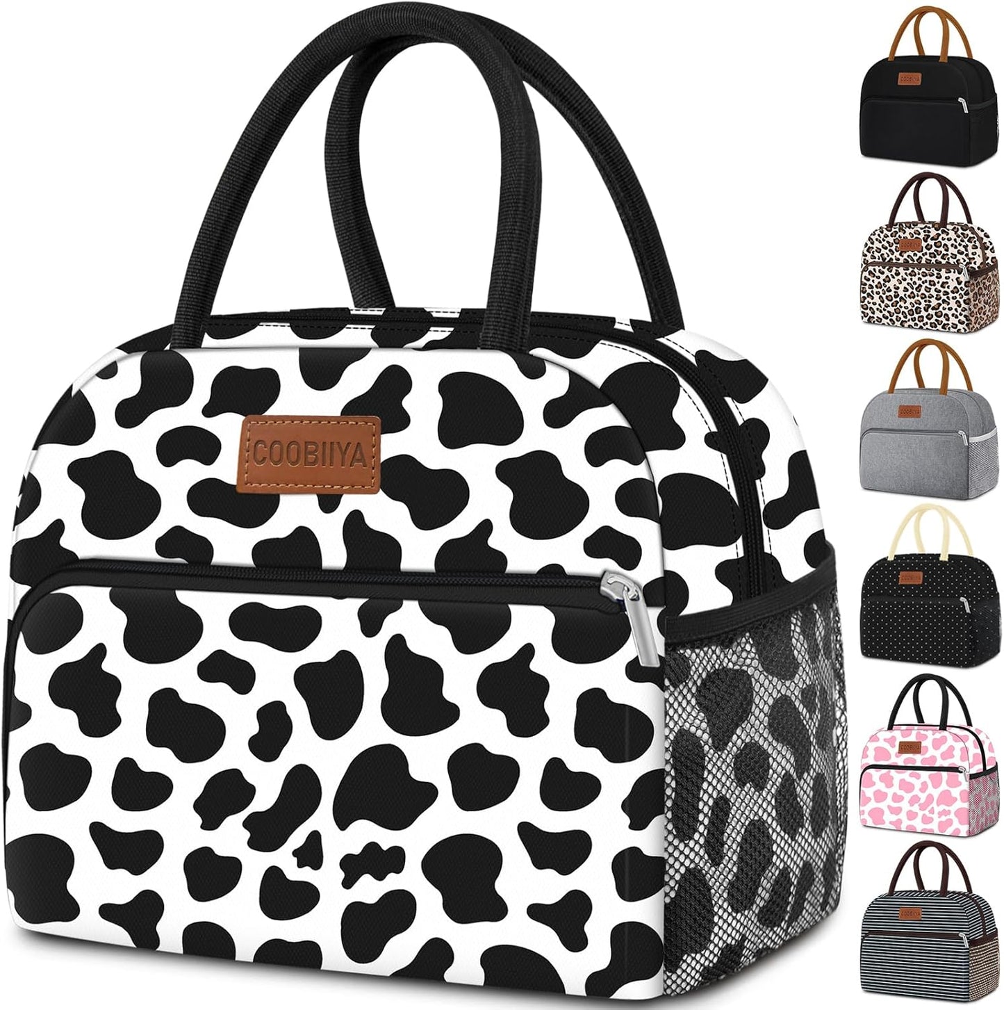 Coobiiya Lunch Bag Women, Lunch Box for Women Adult Men, Small Leakproof Cute Lunch Tote Large Capacity Reusable Insulated Cooler Lunch Container for Work/Office/Picnic/Travel-Cow