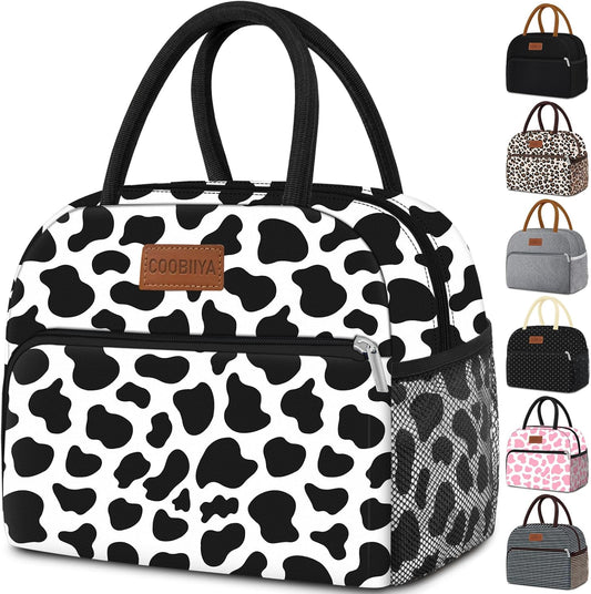 Coobiiya Lunch Bag Women, Lunch Box for Women Adult Men, Small Leakproof Cute Lunch Tote Large Capacity Reusable Insulated Cooler Lunch Container for Work/Office/Picnic/Travel-Cow