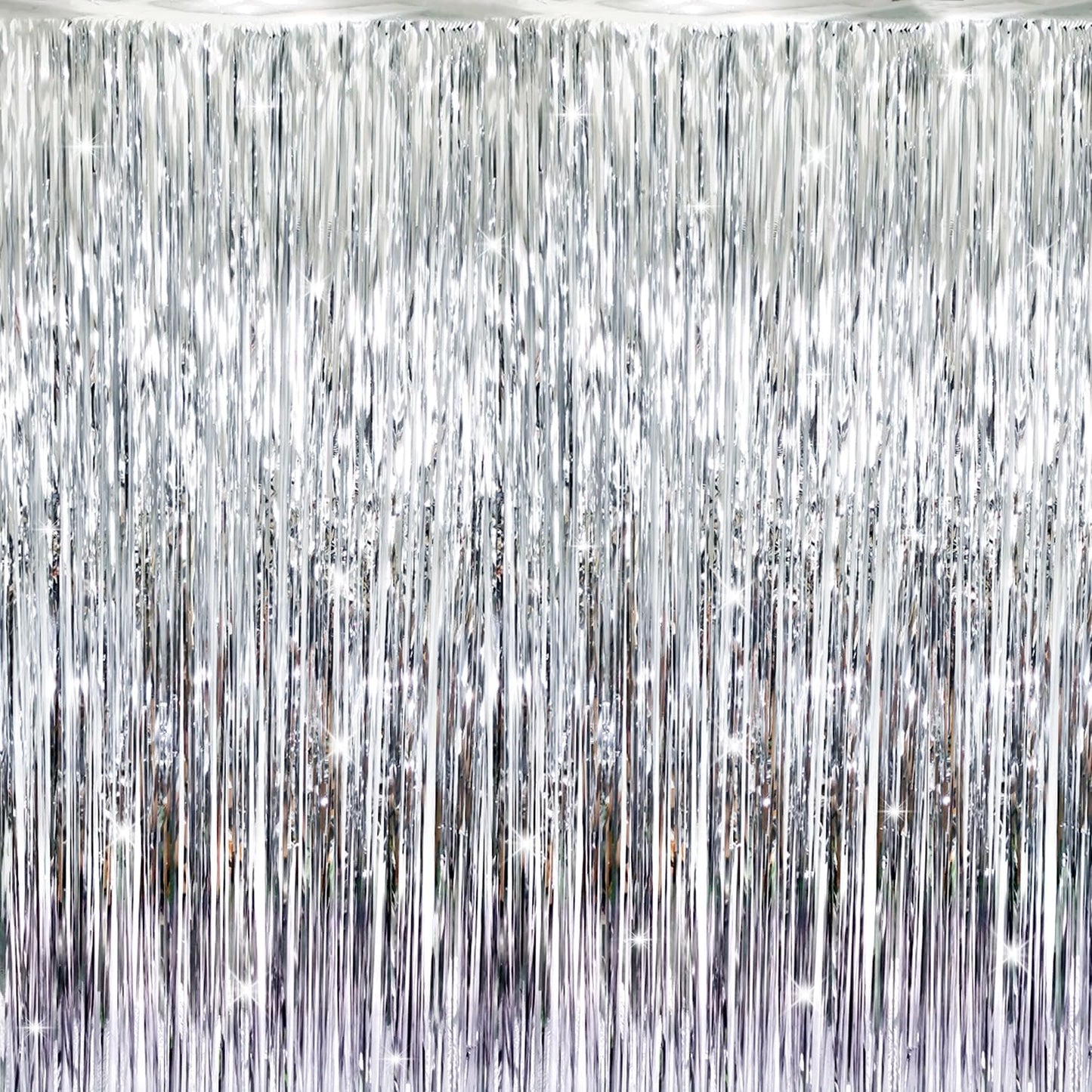 GOER 3.2 ft x 8.2 ft Metallic Tinsel Foil Fringe Curtains Party Photo Backdrop Party Streamers for Birthday,Graduation,New Year Eve Decorations Wedding Decor (Silver,1 Pack)