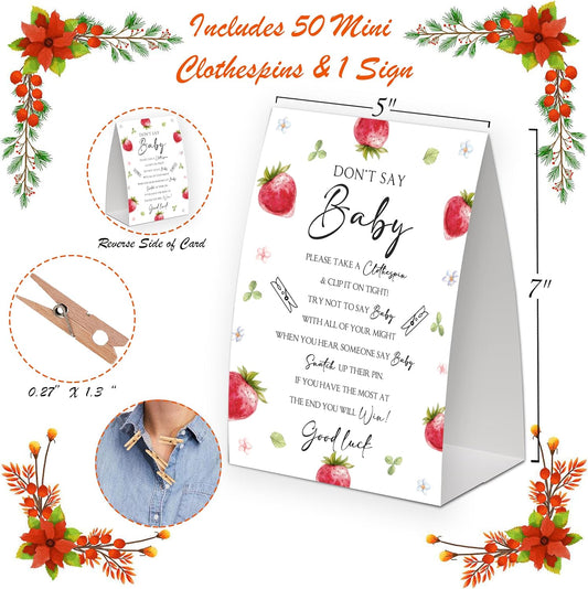 Strawberry Berry Shower Decorations,Don't Say Baby Baby Shower Game,Gender Neutral Baby Shower Decorations,Small Clothespin Game,Baby Shower Ideas,Baby Shower Games 50 Guest,Party Supplies