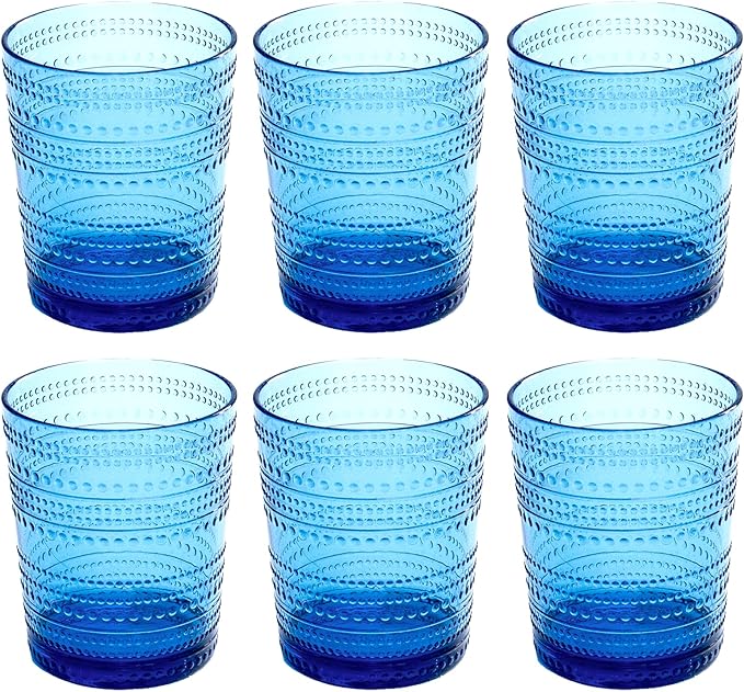 Beaded Double Old Fashioned Drinkware, Indoor/Outdoor, Cobalt Blue, 15.6 oz., Set of 6