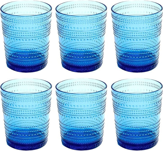 Beaded Double Old Fashioned Drinkware, Indoor/Outdoor, Cobalt Blue, 15.6 oz., Set of 6