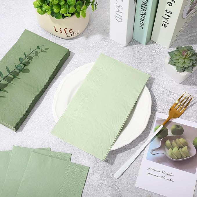Whaline 150Pcs Sage Green Guest Paper Napkins 3 Colors Disposable Guest Hand Towel Napkins Multi-colored Bathroom Napkins for Home Party Table Decor