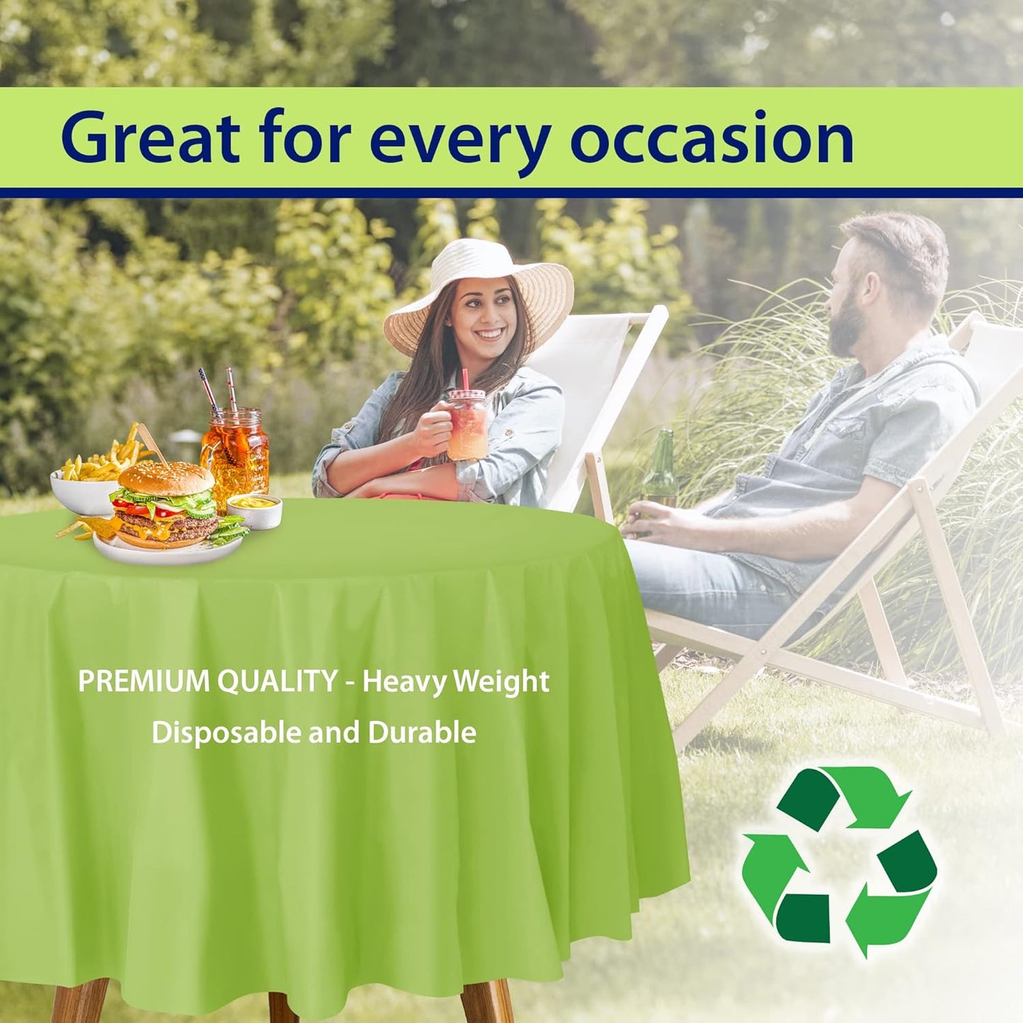 Lime Green Disposable Plastic Tablecloth for Round Tables (36 Pack) Table Cloths for Parties, Events & Weddings, Indoors & Outdoors, 84 inches, Plastic Table Cover