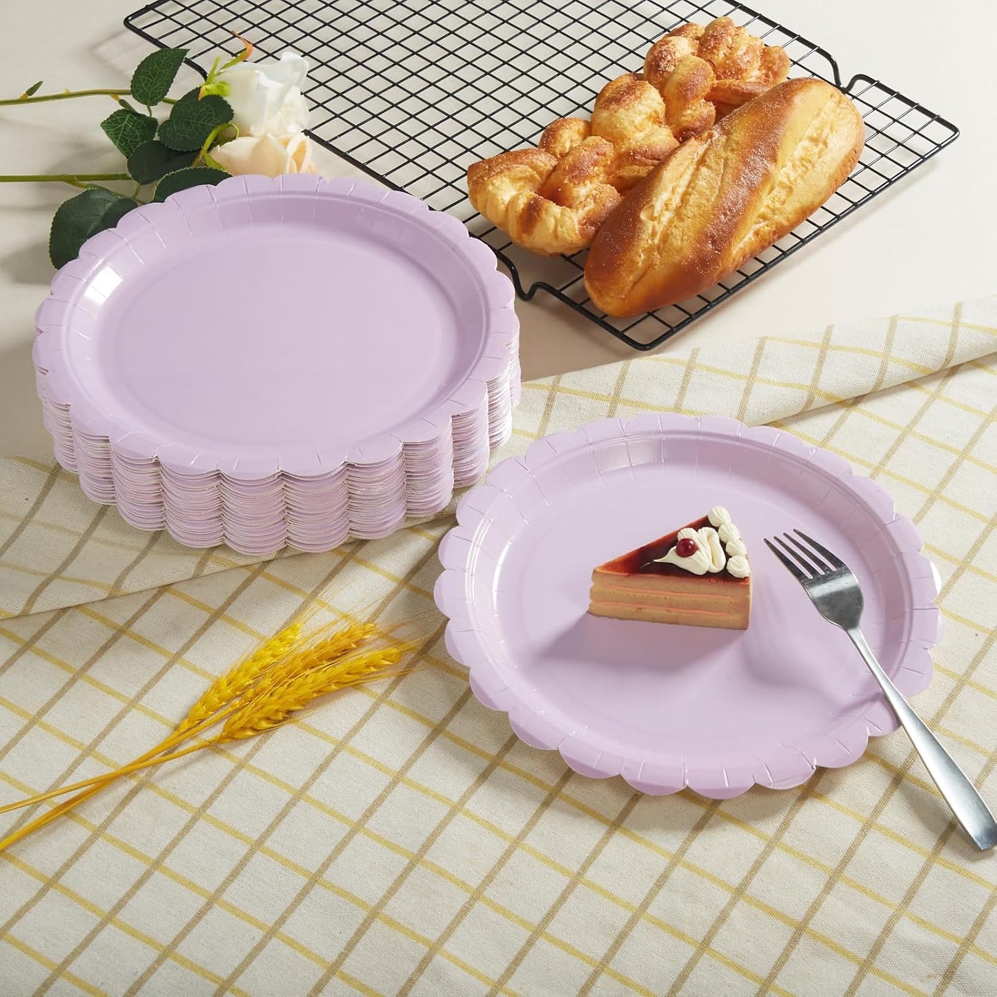 BEFORYOU 50PCS Scalloped Disposable Paper Plates Dessert Cake Party Plates for Baby Shower, Wedding,Bridal Shower Birthday Party Supplies (Purple, 9IN)