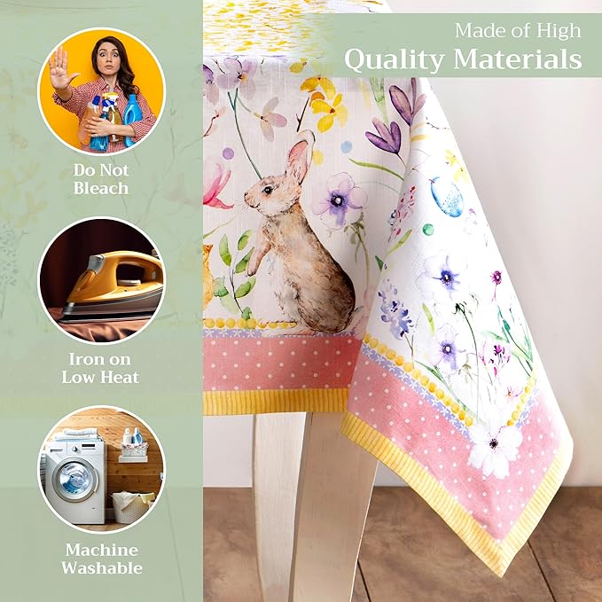 Maison d' Hermine Table Cloth Rectangle Table 100% Cotton 70 x 90 Inches Tablecloth Reusable Decorative for Dining Room Farmhouse Home Valentines Day Decorations Spring Summer - Easter Zest