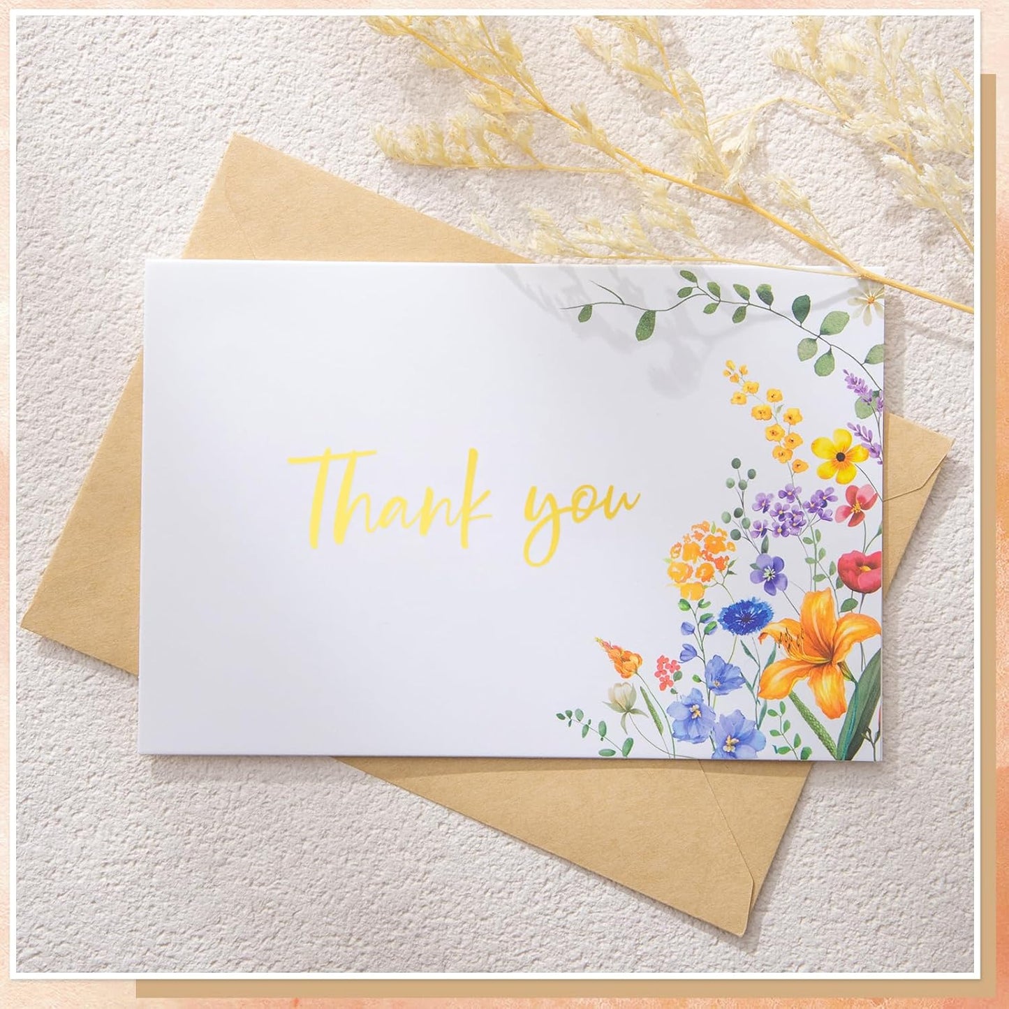 100 Pack Thank You Cards with Envelopes, 4x6 Inch Thank You Cards Bulk Blank Card Notes with Stickers Greeting Card for Wedding, Baby Shower, Bridal Shower, Birthday, Thanksgiving, Christmas