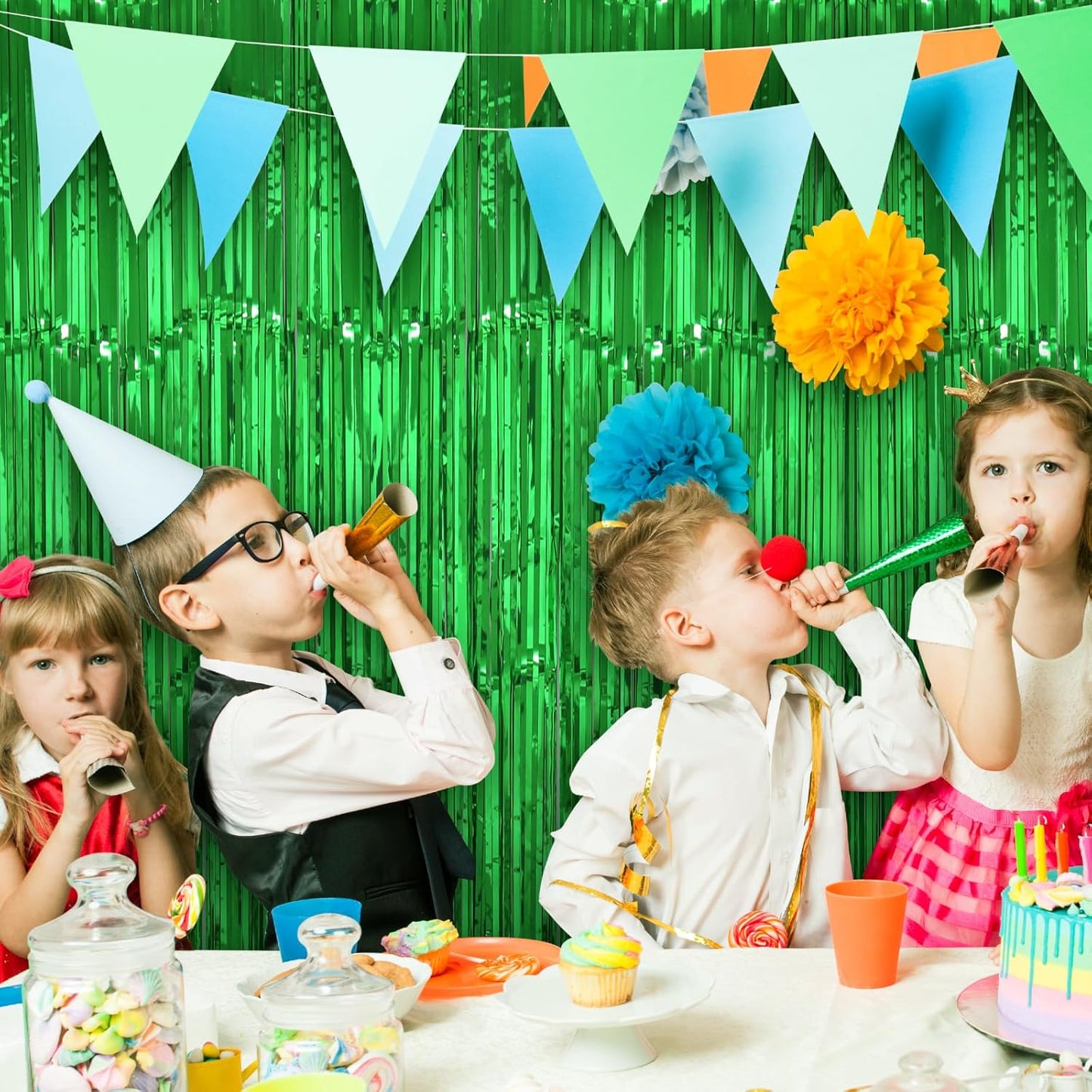 Accevo Green Party Streamers 3.2ft x 8.2ft 3Pack Christmas Streamers Party Decorations Fringe Curtain Streamers for St Patricks Day Backdrop Decorations Hawaiian Jungle Summer Safari Decorations