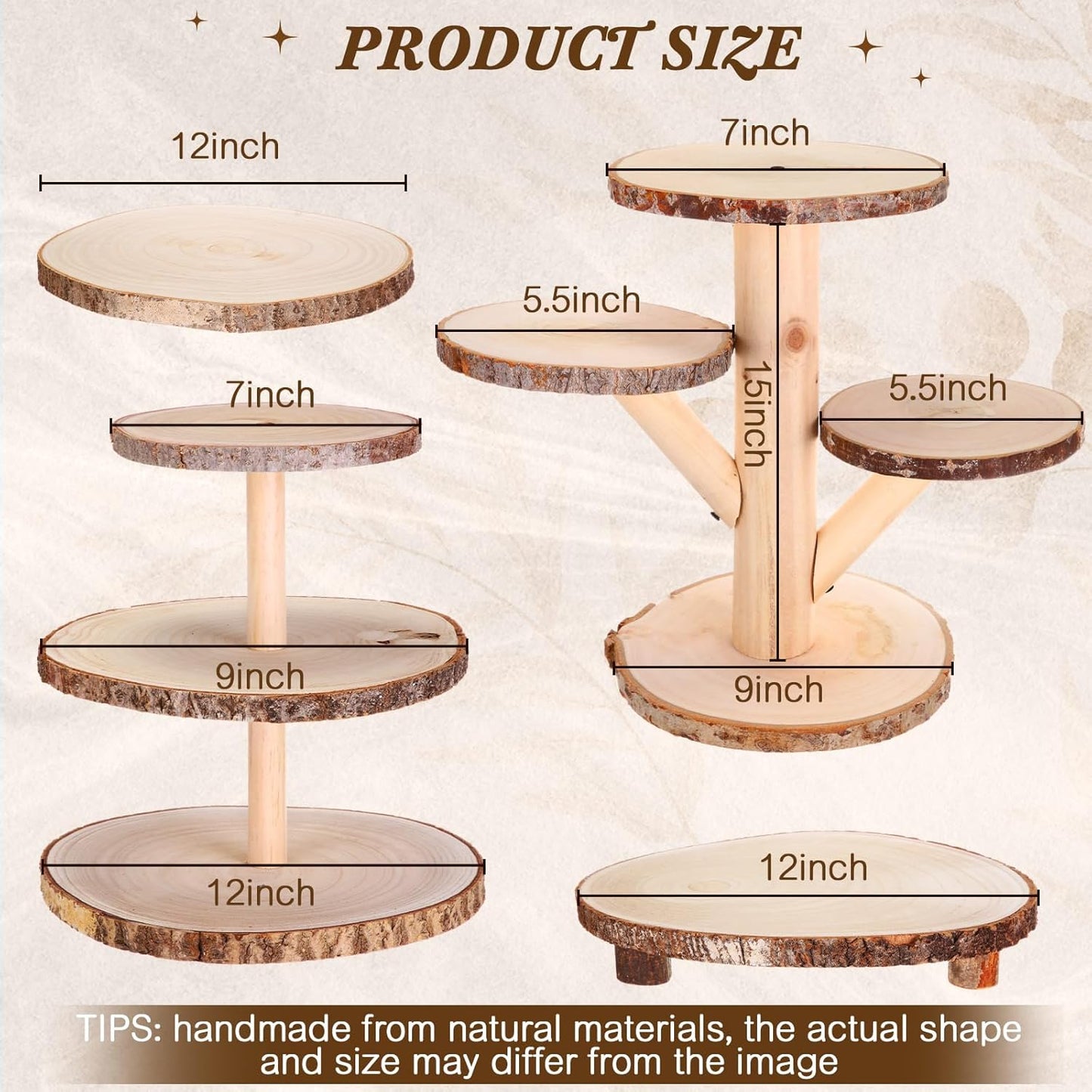 Set of 4 Christmas Rustic Wood Cake Stand Party Dessert Table Display Wooden Cupcake Stands Wedding Cake Stand Topper for Wedding Reception Event