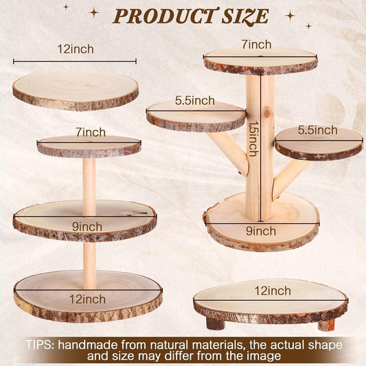 Set of 4 Christmas Rustic Wood Cake Stand Party Dessert Table Display Wooden Cupcake Stands Wedding Cake Stand Topper for Wedding Reception Event