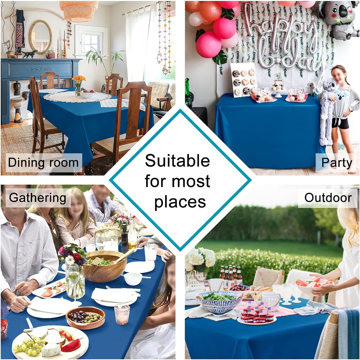 Hiasan 2 Pieces Royal Blue Tablecloth Rectangle - Waterproof and Washable Fabric Table Cloth for Card Tables, 60 x 120 Inch