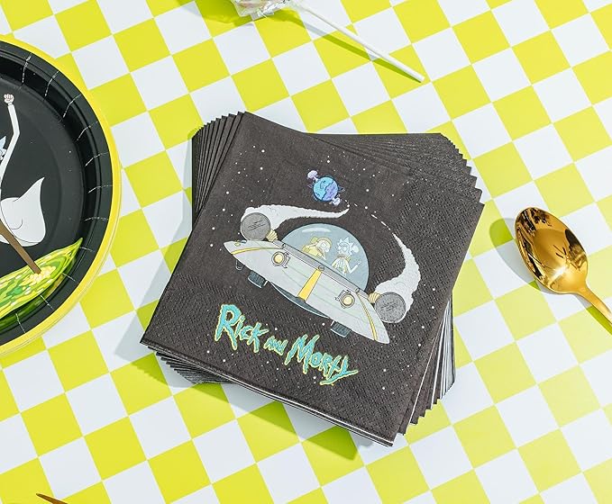 Silver Buffalo Rick and Morty in the Portal 60 Pack Partyware Disposable Paper Plates, Napkins, and Cups