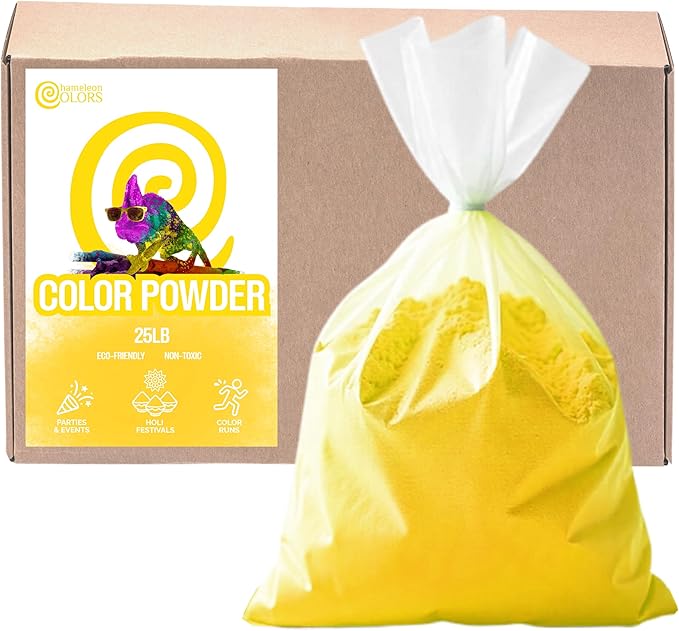 Chameleon Colors 25 lb. Color Powder - 1 Pack - Vibrant Yellow Color - for 15-20 People - Non-Toxic & Gluten-Free - for Holi, Color Wars, Fun Run, Gender Reveal, Summer Camp & More