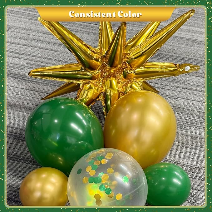 Green and Gold Balloon Garland Arch Kit, 140Pcs Emerald Green Gold Confetti Balloons With Stars for Birthday Wedding Birdal Shower Christmas Graduation Party Decorations