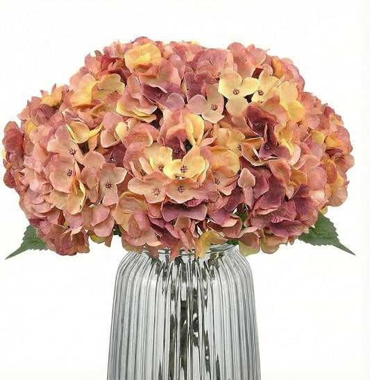 2Bouquets Artificial Fake Flowers Plants Silk Hydrangea Arrangements Wedding Bouquets Decorations Plastic Floral Home Kitchen Garden Party Festival Bar DIY(Champagne-Dusty Pink)