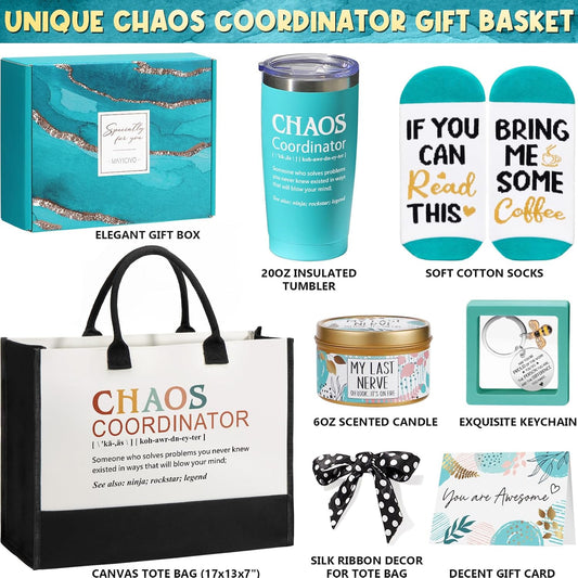 Christmas Coworker Gifts for Women Thank You Chaos Coordinator Gifts for Coworker Manager Office Nurse Teacher Employee Appreciation Gift, Birthday Bosses Day Gift for her Boss Lady w/Canvas Tote Bag