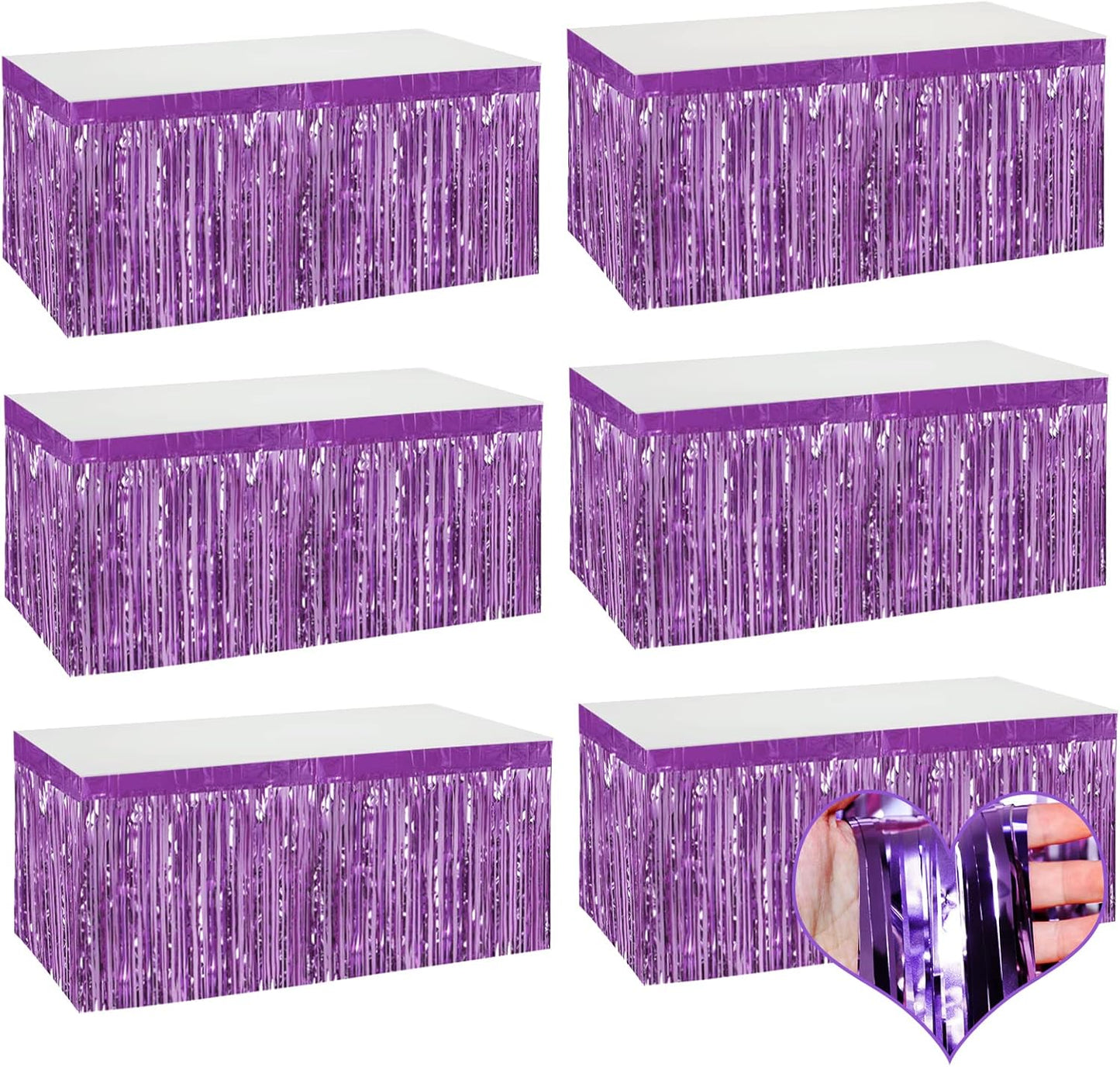 6 Pack 29x108 Inch Light Purple Metallic Foil Fringe Table Skirts Banner for Tinsel Streamer Garland Curtains Backdrop for Parade Floats Wedding Baby Shower Birthday Christmas Halloween Party Decor