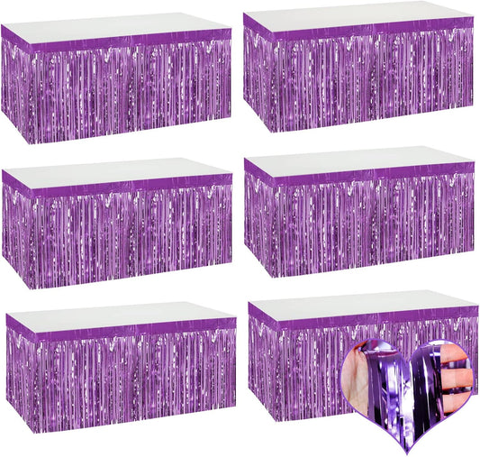 6 Pack 29x108 Inch Light Purple Metallic Foil Fringe Table Skirts Banner for Tinsel Streamer Garland Curtains Backdrop for Parade Floats Wedding Baby Shower Birthday Christmas Halloween Party Decor