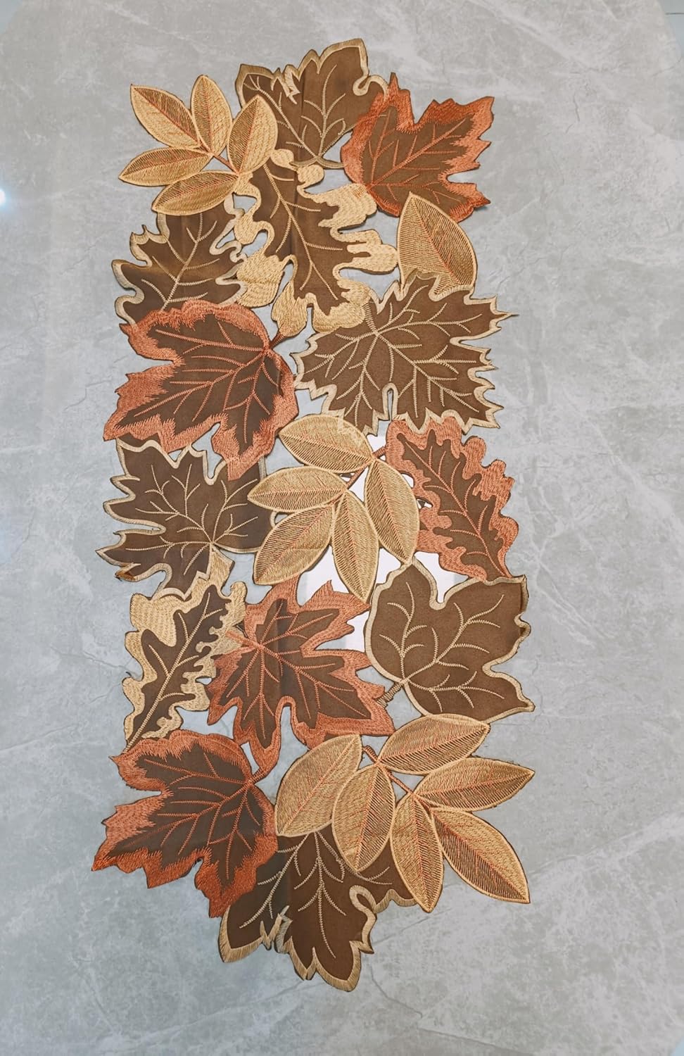 Fall Leaf Embroidered Table Runner 36 Inches for Thanksgiving and Autumn Harvest Decoration (16''x36'', Coffee Colored Maple Leaves)