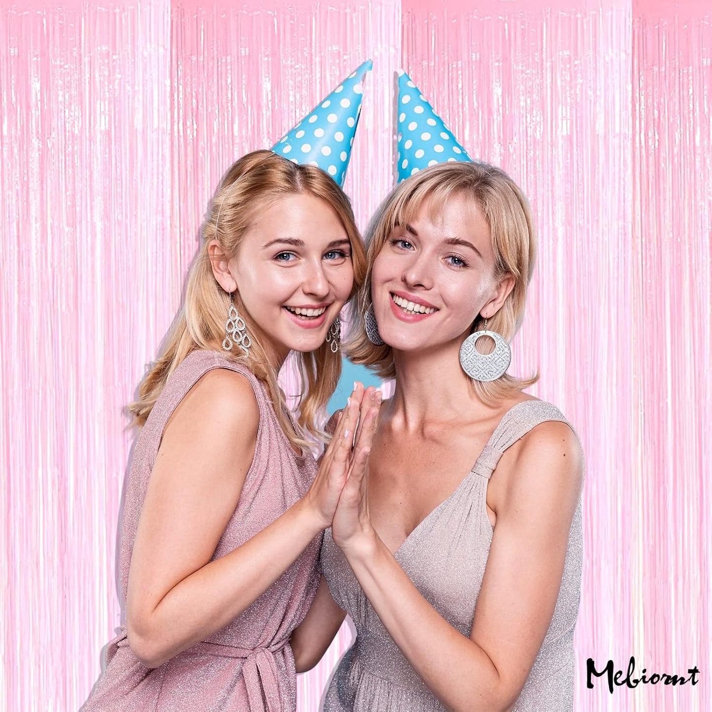 4 Pack Fringe Curtain Backdrop, 3.2Ft x 9.8Ft Pink Metallic Tinsel Foil Fringe Streamers Background for Photo Booth Birthday Wedding Baby Shower Carnival Easter Mother’s Day Party Decorations