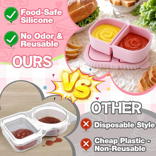 Alphatool Reusable Silicone Snack Containers - 8.5Oz 2 Compartments Snack Box with Lids, Safe Portable for Kids Toddler School Snack Fruit Lunch Sauce Condiments, 2Pcs
