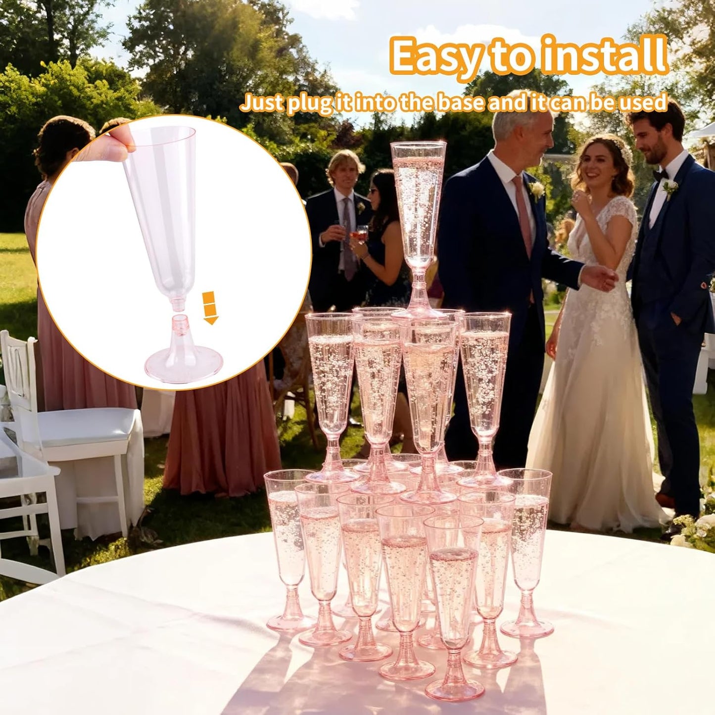 Plastic Champagne Flutes 50 Pack 5.5 Oz Plastic Champagne Glasses Disposable Mimosa Glasses Clear Unbreakable Toasting Cups for Wedding, Party, Birthday, New Years Eve Party Supplies(Pink & Clear)