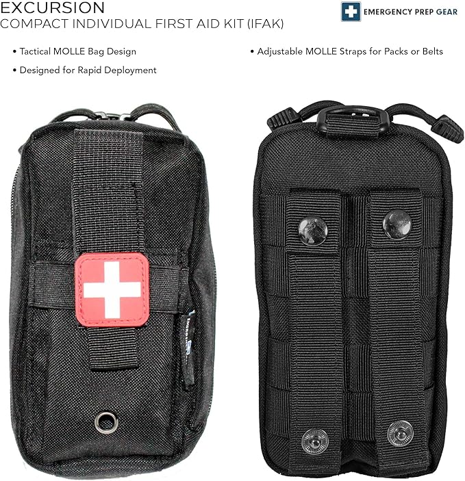 EPG Field First Aid Kit (IFAK) | 44 Piece | Compact Personal First Aid Kit | Backpacking, Camping, Emergency, Travel, Tactical, Go Bag, Bug Out Bag, 72 Hour Kit, Essentials, EDC, Survival IFAK (Black)