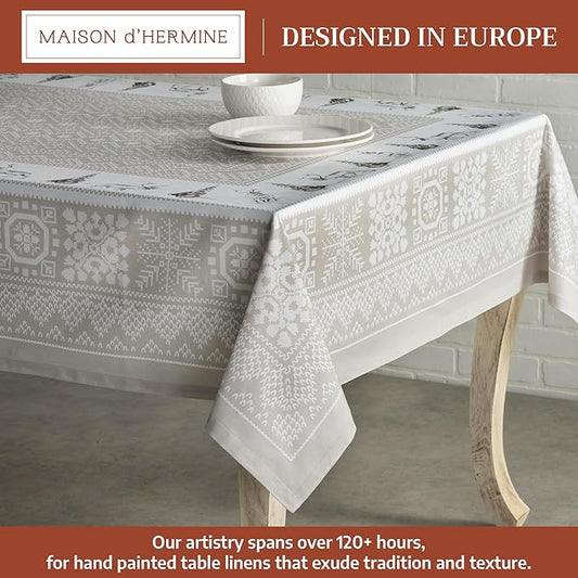 Maison d' Hermine Table Cloth Rectangle Table 100% Cotton 54 x 72 Inches Fall Tablecloth Reusable Everyday Use for Thanksgiving Christmas Decorations Dining Farmhouse Party (Cozy Christmas)