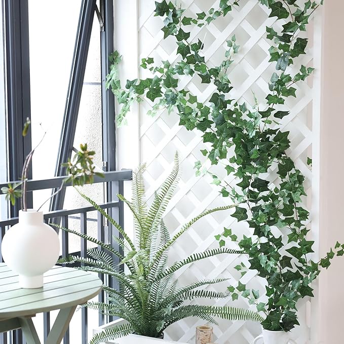 mizii 5 Pack 395" Artificial Vines Ivy Garland Fake Vine Realistic Silk Green Leaves Faux Hanging Plants Greenery Decoration for Outdoors Wedding Arch Party Indoor Mantle Bedroom Home Decor
