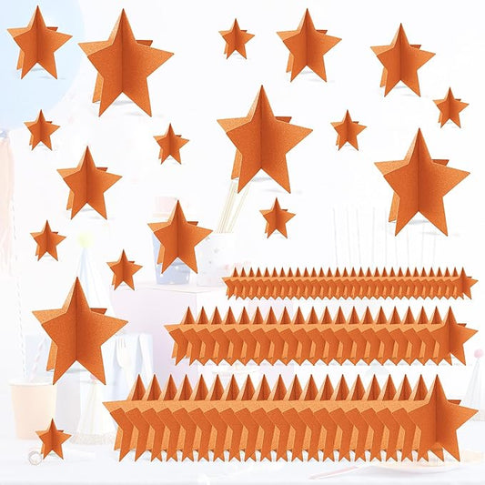 70 Pcs Orange Star Centerpieces for Party Birthday Fall Thanksgiving Decorations 3D Stars Table Decor 3 Sizes 8" 5" 3" Baby Bridal Shower Wedding Orange Friendsgiving Halloween Party Supplies