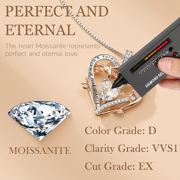 MOOSEA Valentines Day Gifts for Wife Mom - S925 Sterling Silver 1-3 ct D Color VVS1 Clarity Moissanite Necklace, Anniversary Birthday Gift for Her