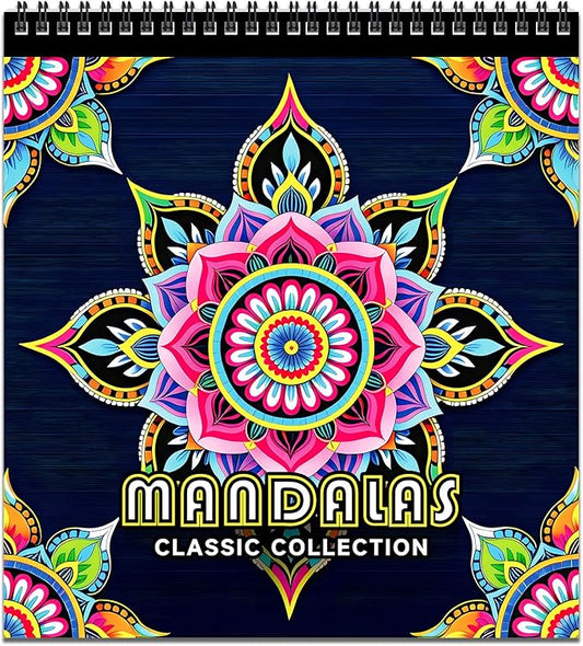 FUN LAVIE Mandala Coloring Book for Adults Relaxation and Teens Stress Relief, Spiral Coloring Book for Women, Spiral Bound Mindfulness Stress-Free Patterns for Adult, Large Print Coloring for Men