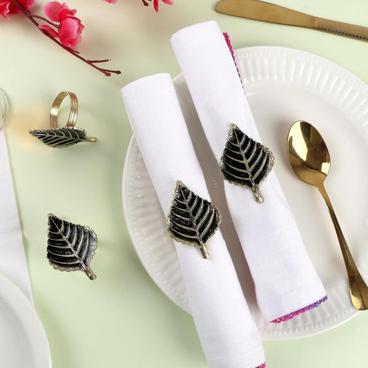 Set of 12 Napkin Rings for Farmhouse Decor Premium Metal Leaf Dinnerware Napkin Holders Thanksgiving, Christmas, and Easter Table Setting (Antique Gold) - ALPHA Living HOME