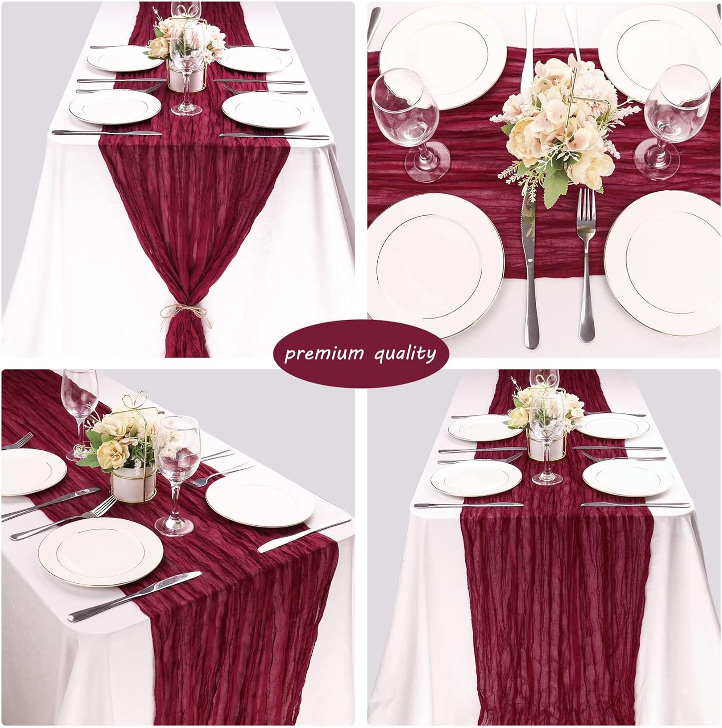 12 Pack Cheesecloth Table Runner 35x72 Inch Boho Gauze Table Runner Rustic Cheese Cloth Long Romantic Table Runners for Wedding Bridal Shower Birthday Party Table Decor (Burgundy)