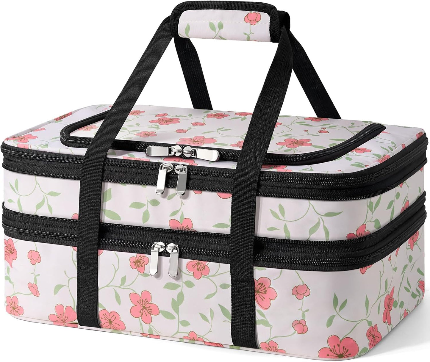 Insulated Double Casserole Carrier - Portable Casserole Carriers for Hot or Cold Food Lunch Tote Warmer or Cooler Bag for Potluck Parties Picnic Cookouts, Fits 9" x 13" Baking Dish - Flower
