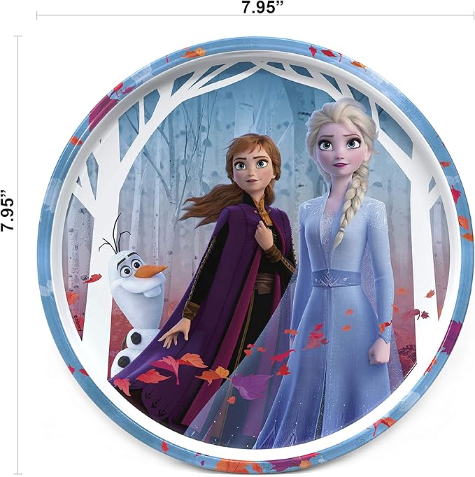 Zak Designs 5-Piece Dinnerware Set, Disney Frozen 2 - Durable Plastic & Stainless Steel - Includes Water Bottle, 8-Inch Plate, 6-Inch Bowl, Fork & Spoon - Suitable for Kids Ages 3+
