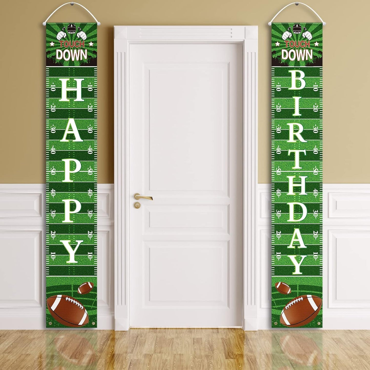Batiyeer Football Porch Sign Banner Football Bowl Sports Fan Supplies Themed Boy Party Favors Photo Booth Props Wall Hanging(Birthday Theme)