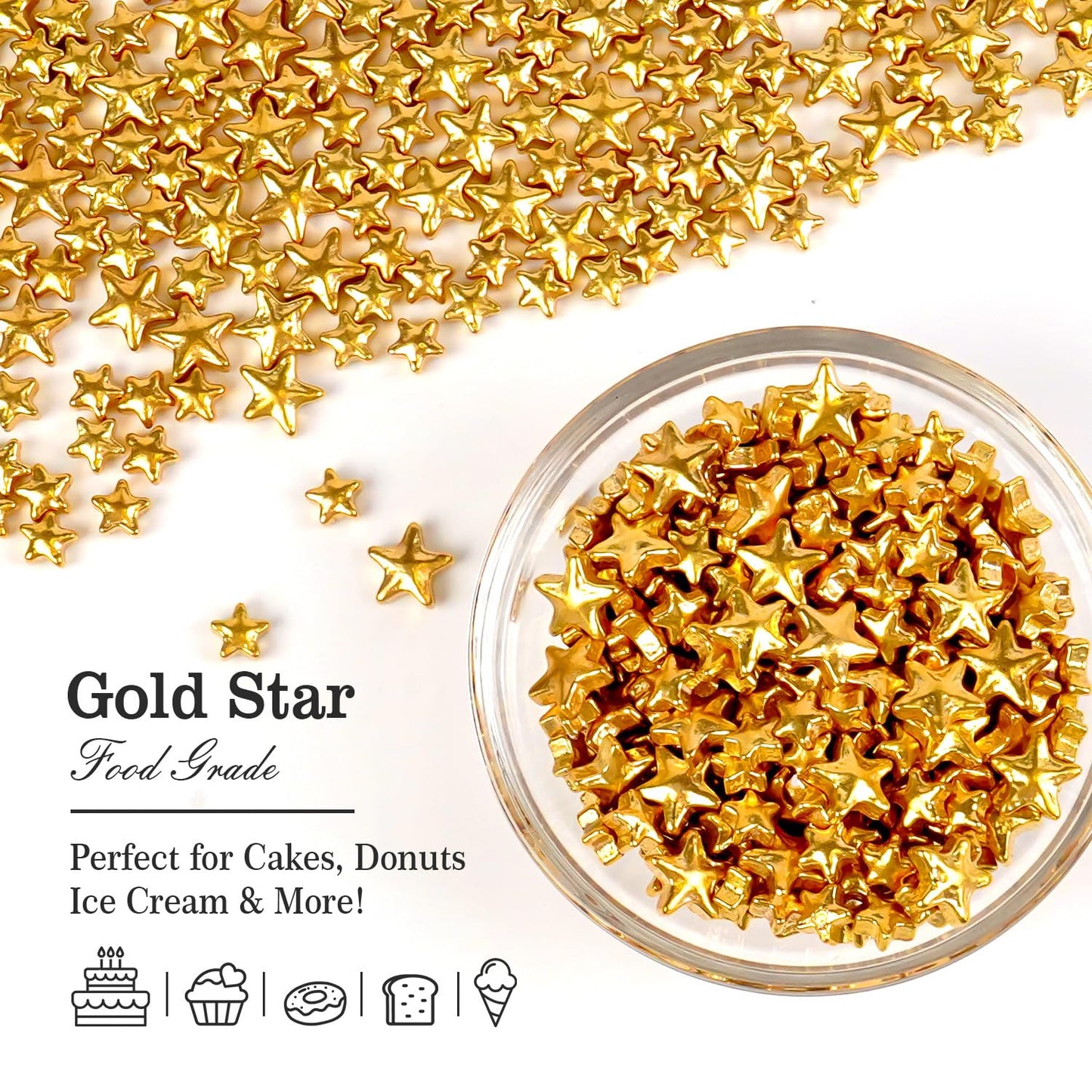 Christmas Gold Star Sprinkles for Cake Decorating, Edible Star Sugar Candy, Mix Size, Baking For Cupcakes, Decorating, Cookies, Donuts, Wedding Party, Holiday, 150g/5.29oz