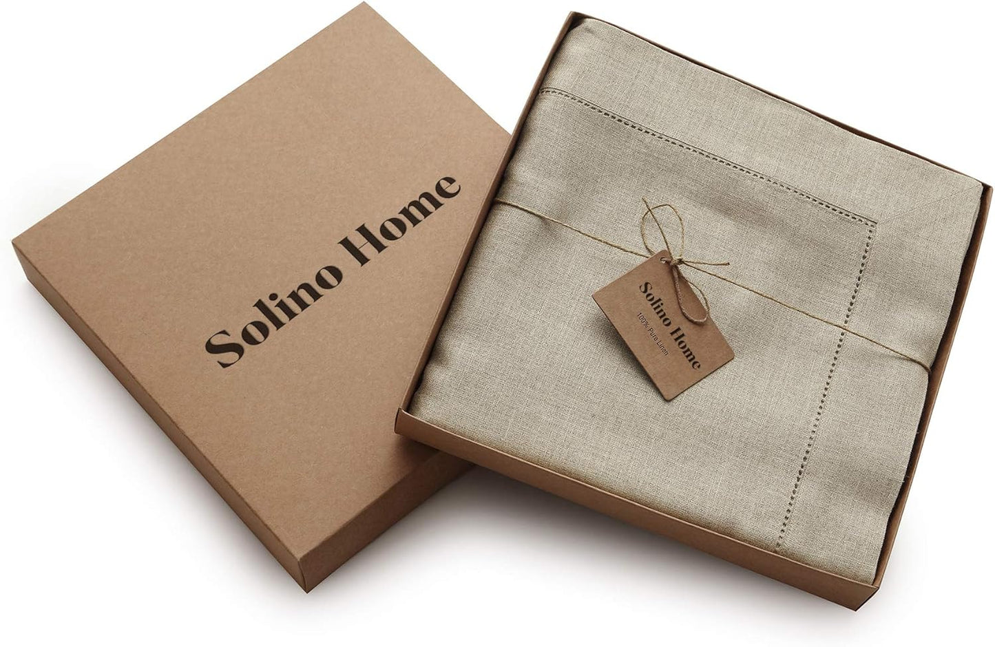 Solino Home Linen Tablecloth for Rectangle Tables 60 x 144 Inch - Classic Hemstitch 100% Pure Linen Natural Table Cloth - Machine Washable Cloth Tablecloth for Fall, Thanksgiving, Christmas, Holiday